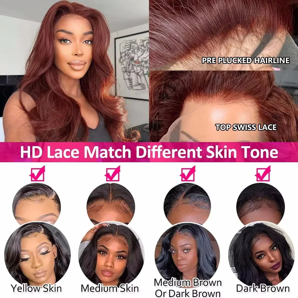 Reddish Brown Straight Lace Wig