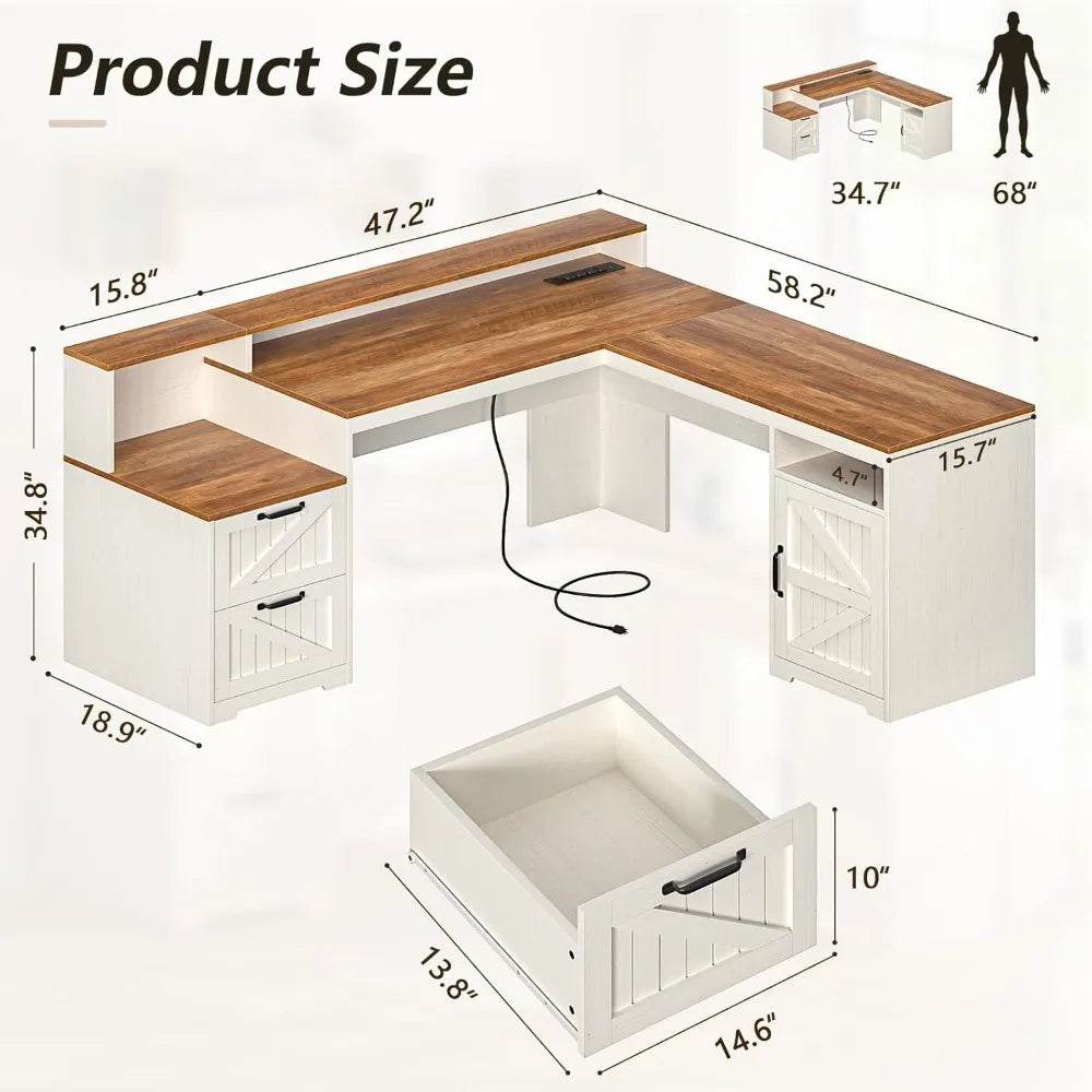 63" Farmhouse L Shaped Desk