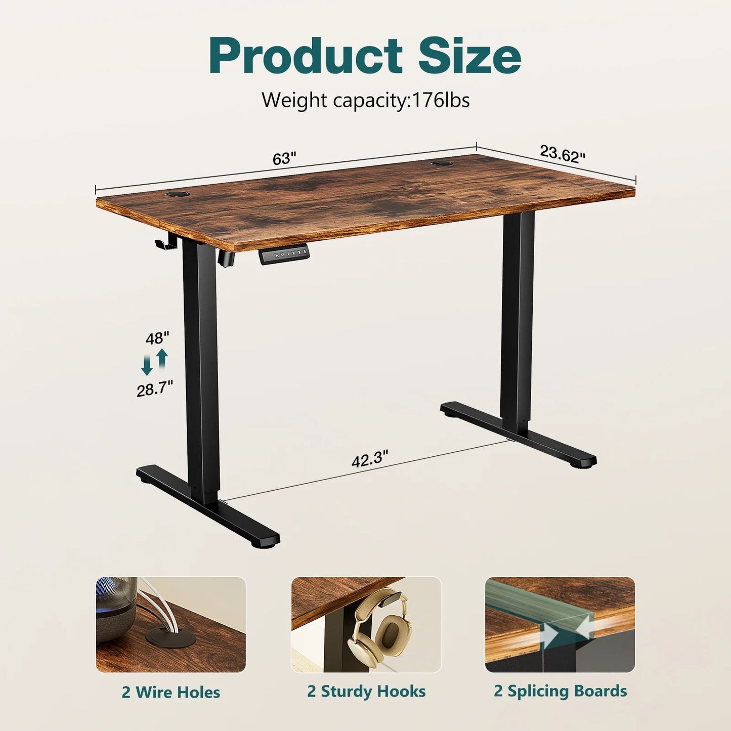 JHK 63x24" Electric Standing Desk