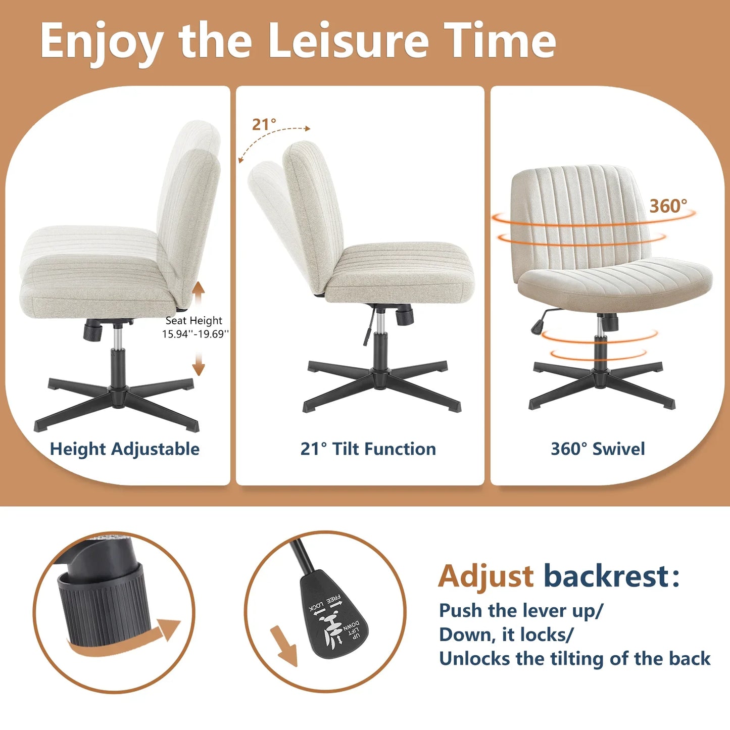 JHK Cross-Legged Rocking Office Chair