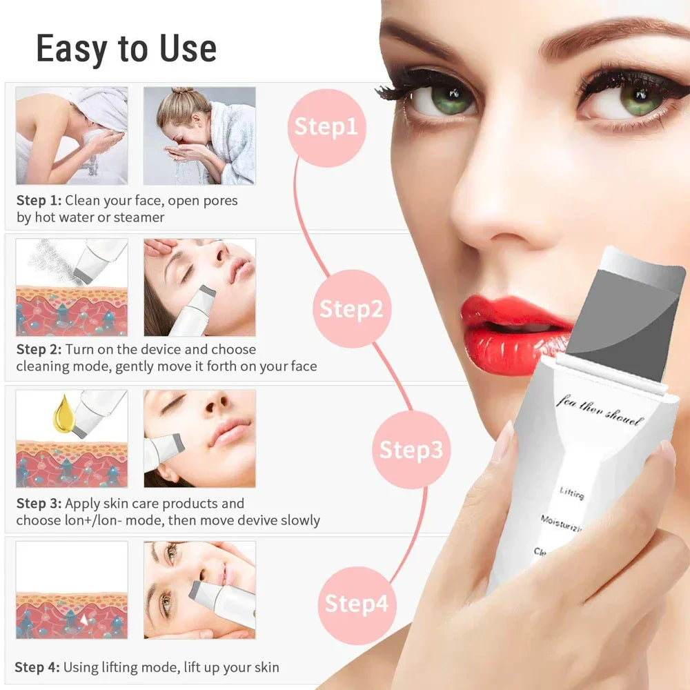 Ultrasonic Facial Skin Scrubber Cleanser