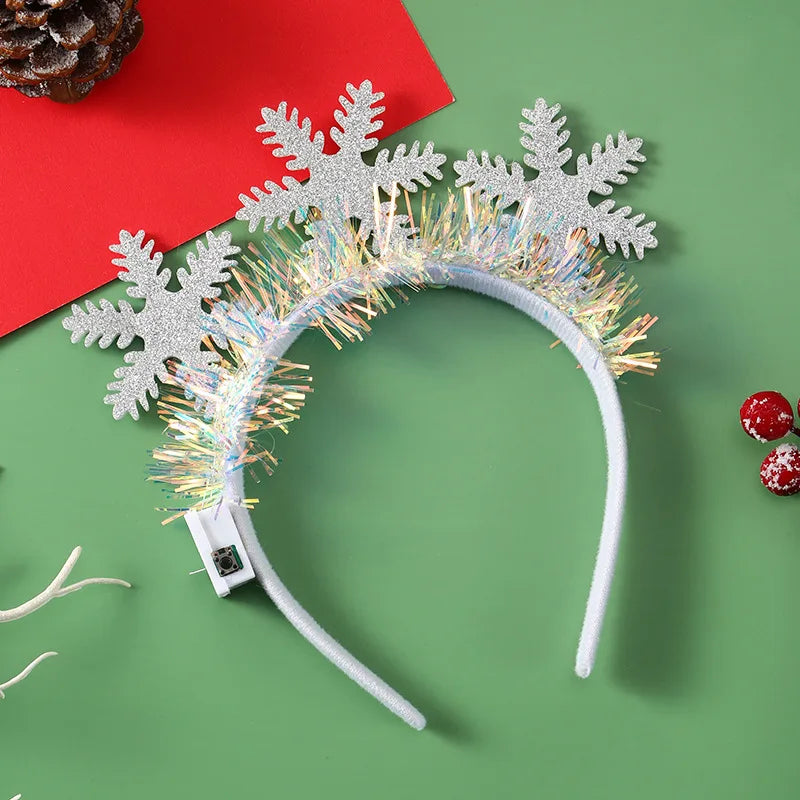Christmas Headband with LED Lights Snowflake Xmas Tree Hair Band 2025 Christmas Decorations for Home Girls Women New Year Gifts