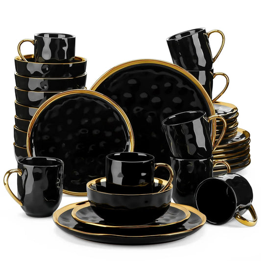 LOVECASA Black Gold Dinnerware Set