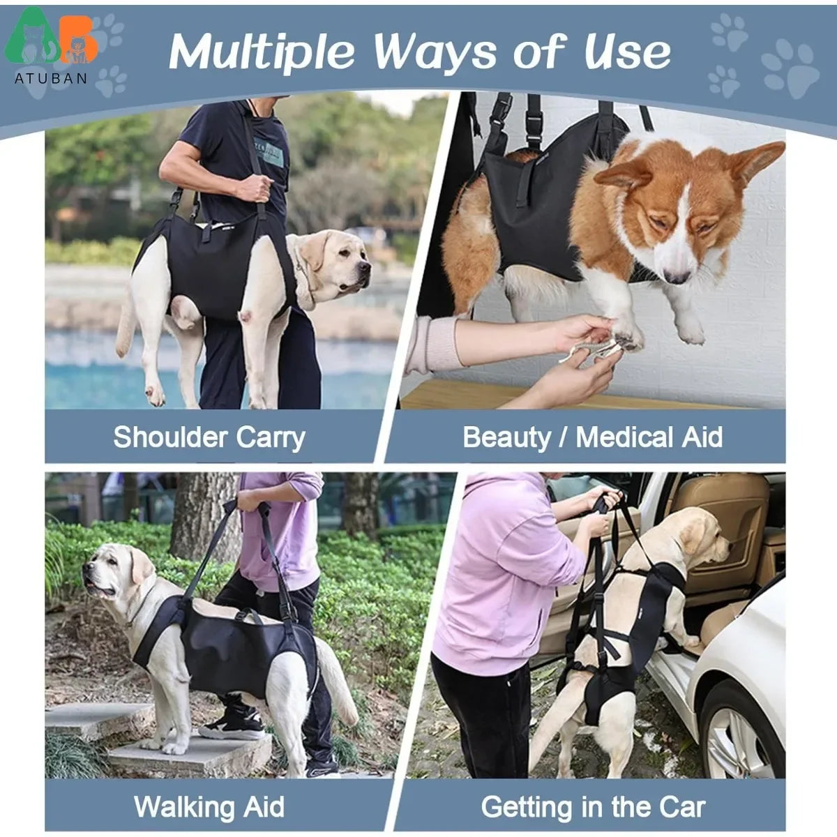 ATUBAN Adjustable Dog Lift Harness