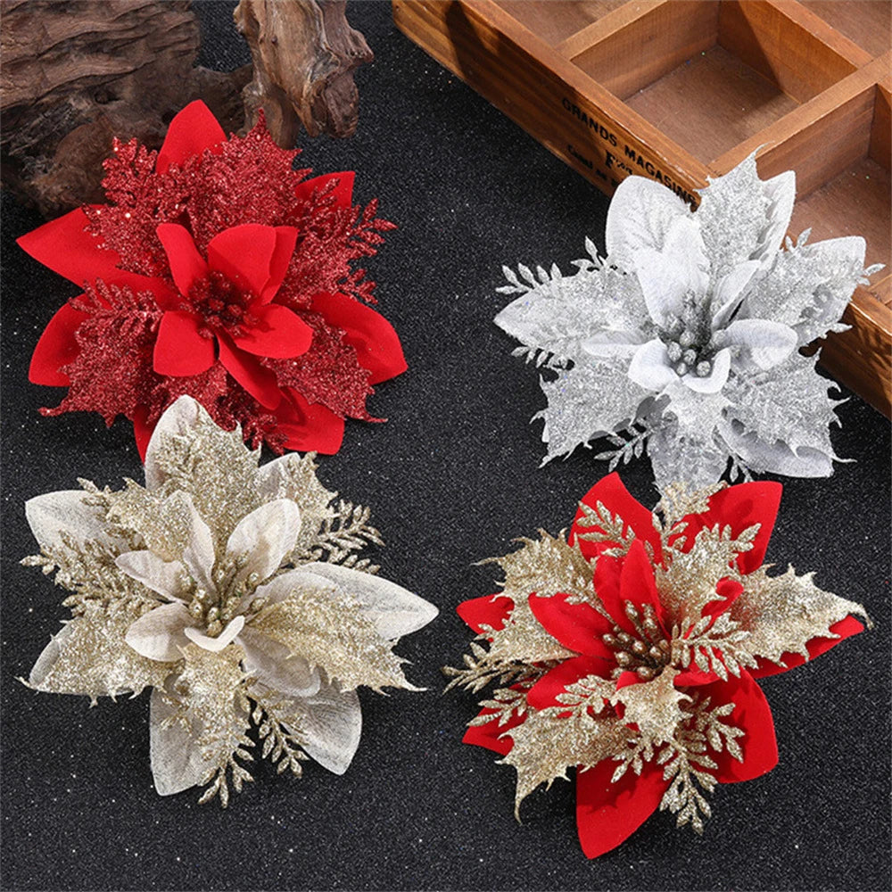 Glitter Christmas Flower Ornament Set