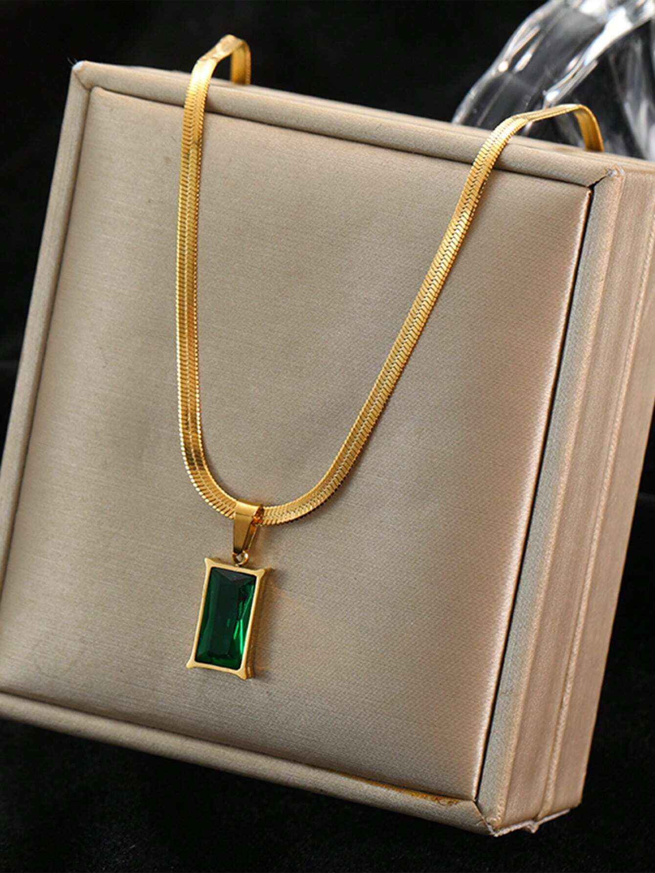 Square Green Crystal Jewelry Set