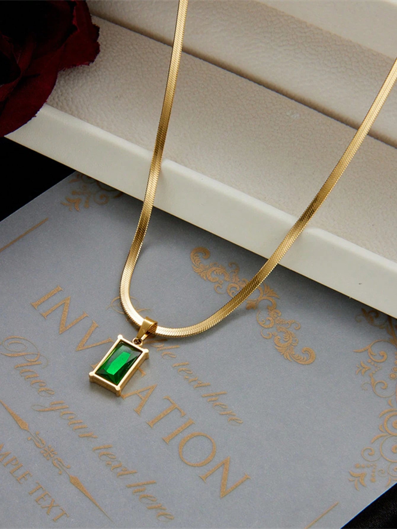 Square Green Crystal Jewelry Set