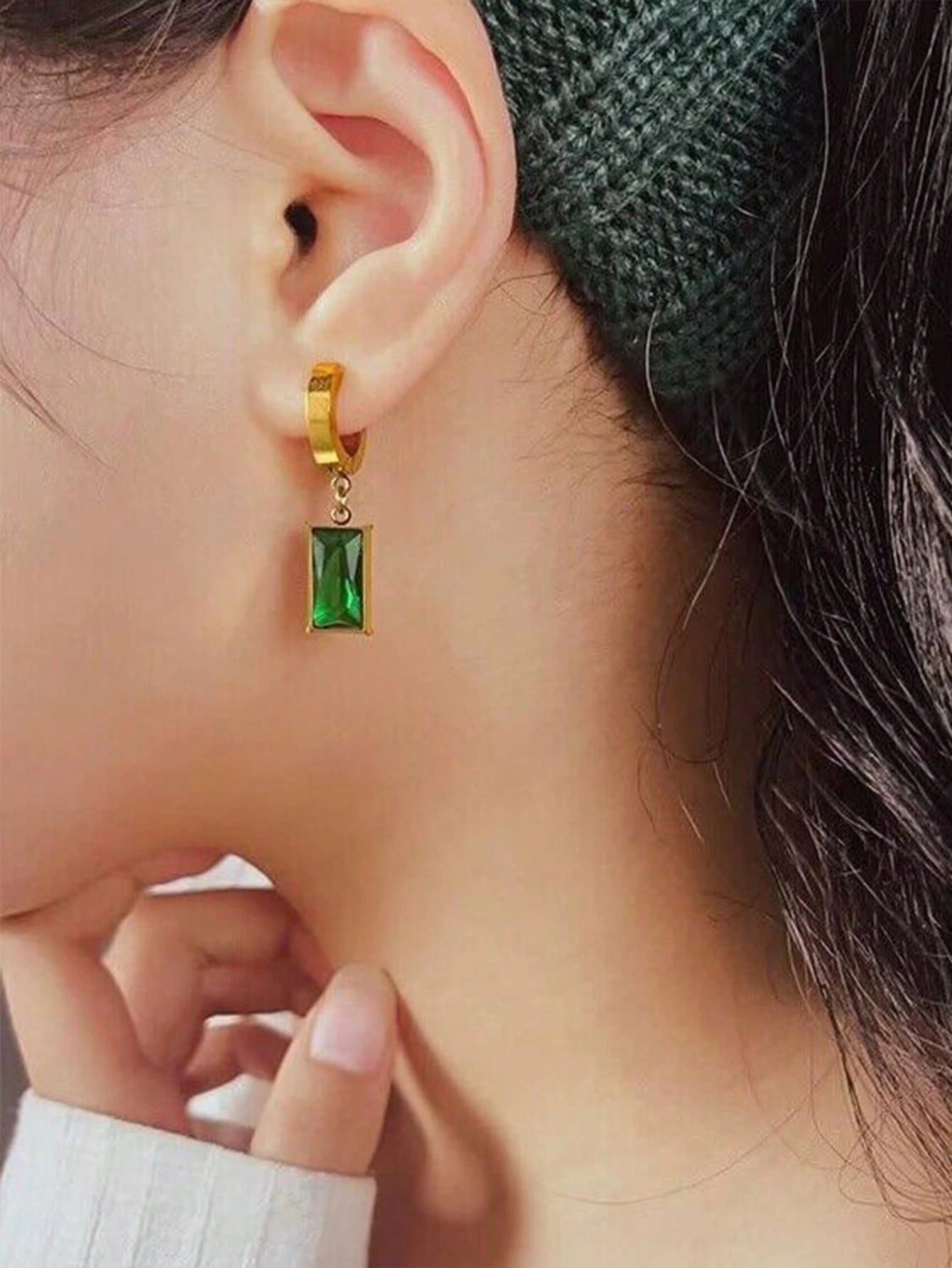 Square Green Crystal Jewelry Set
