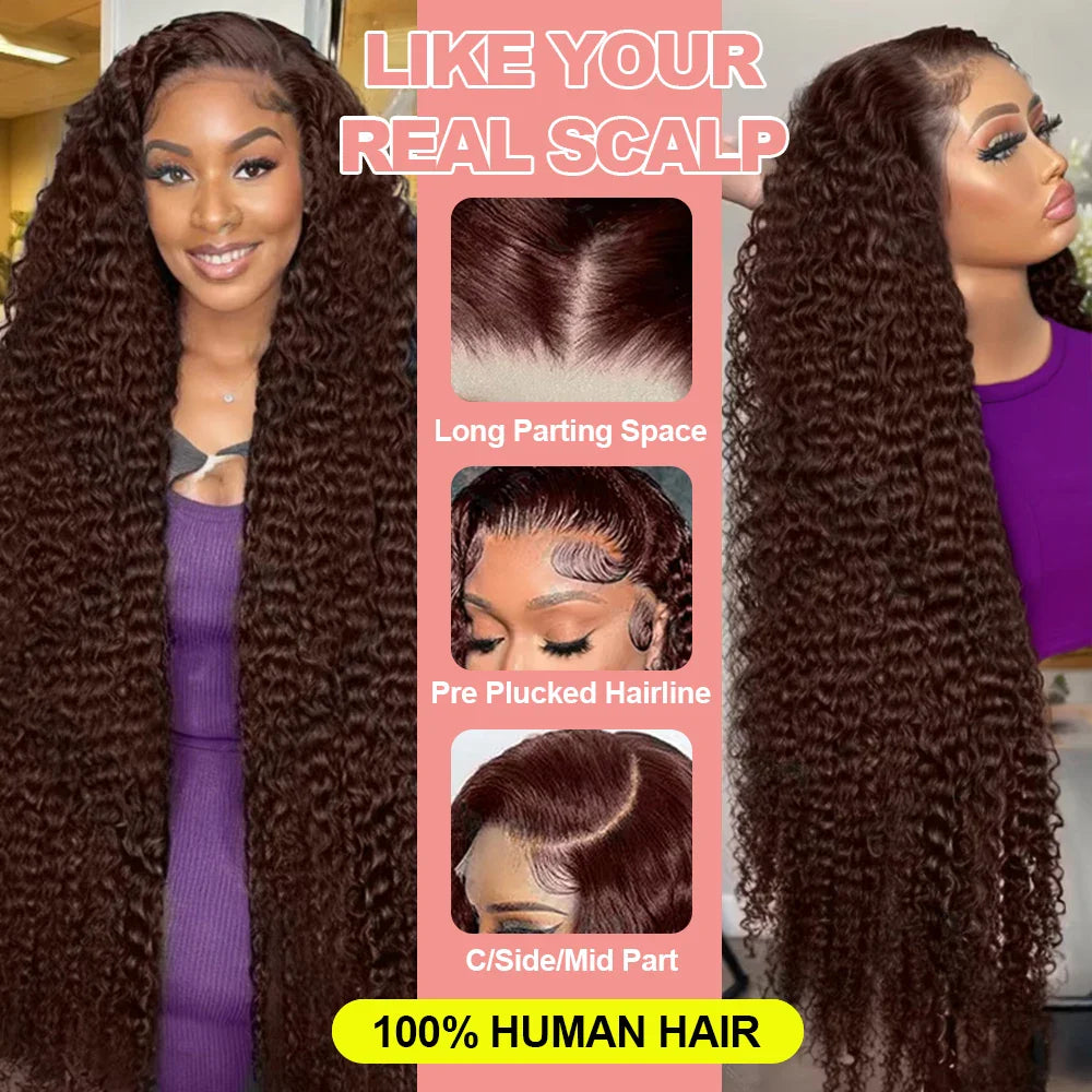 Chocolate Brown Curly Lace Wig