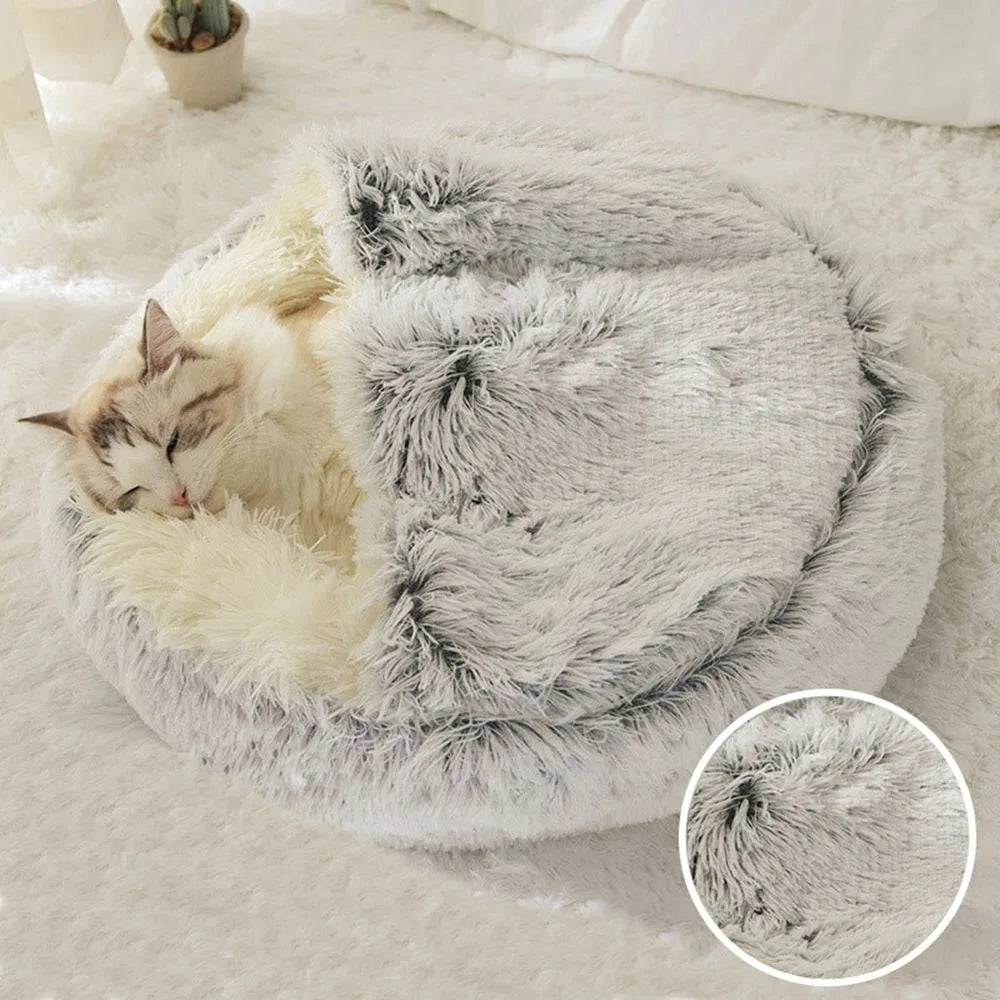 Warm Plush Enclosed Pet Bed