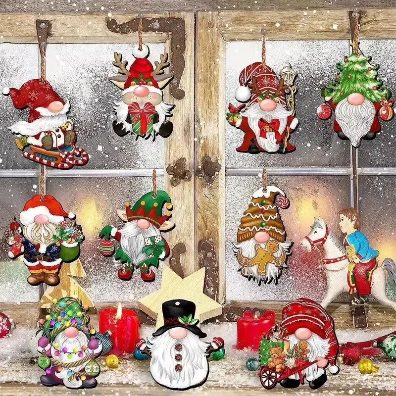 Wooden Christmas Gnome Ornament Set