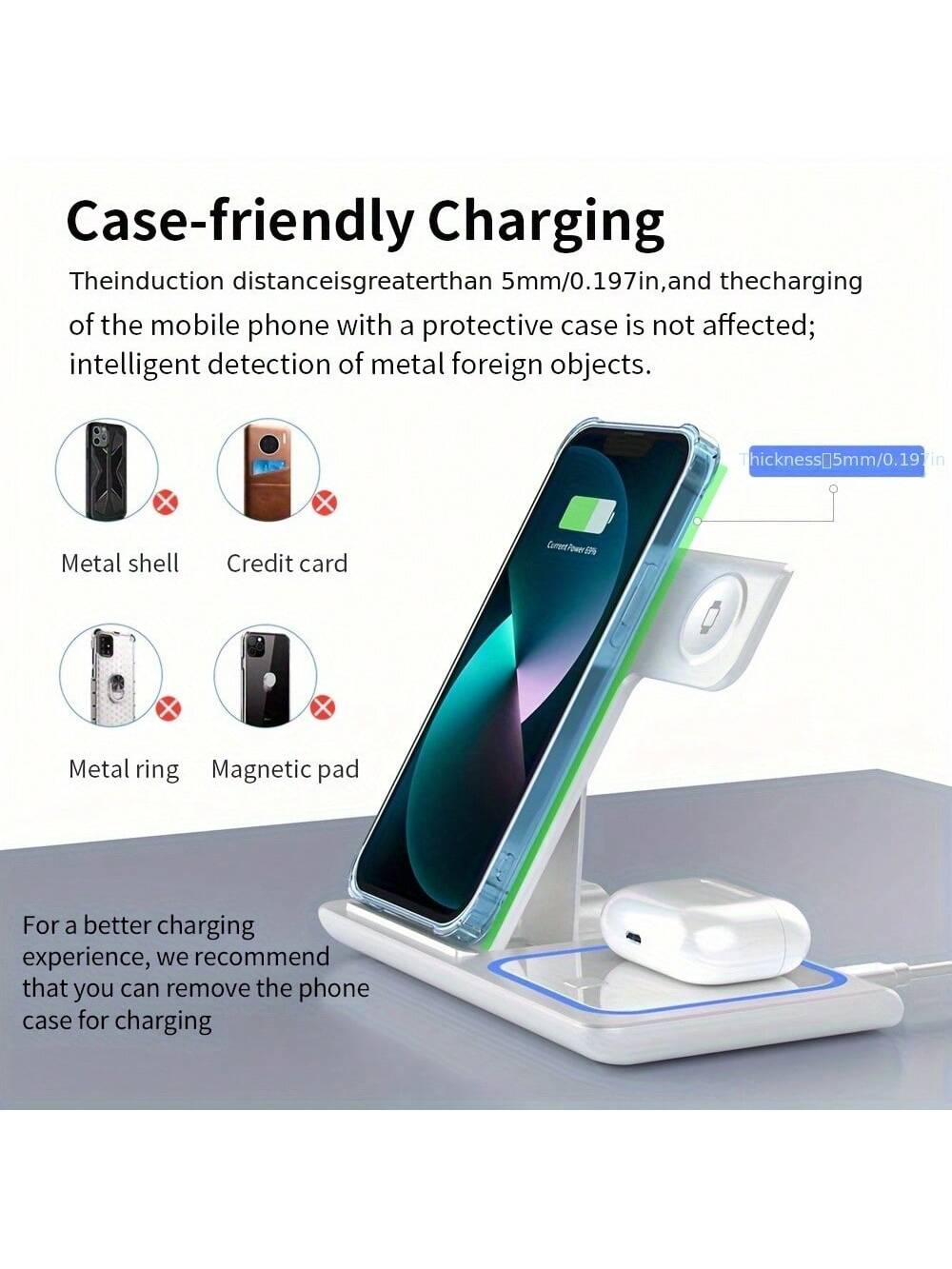 Wireless Charging Station 3-in-1 Stand for iPhone, Watch & AirPods