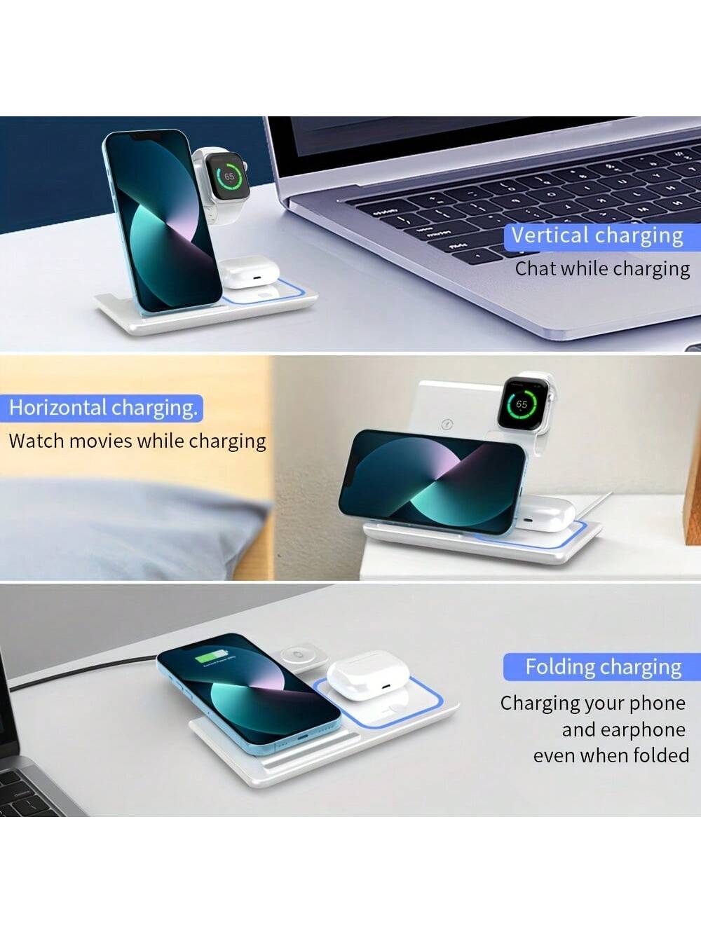 Wireless Charging Station 3-in-1 Stand for iPhone, Watch & AirPods