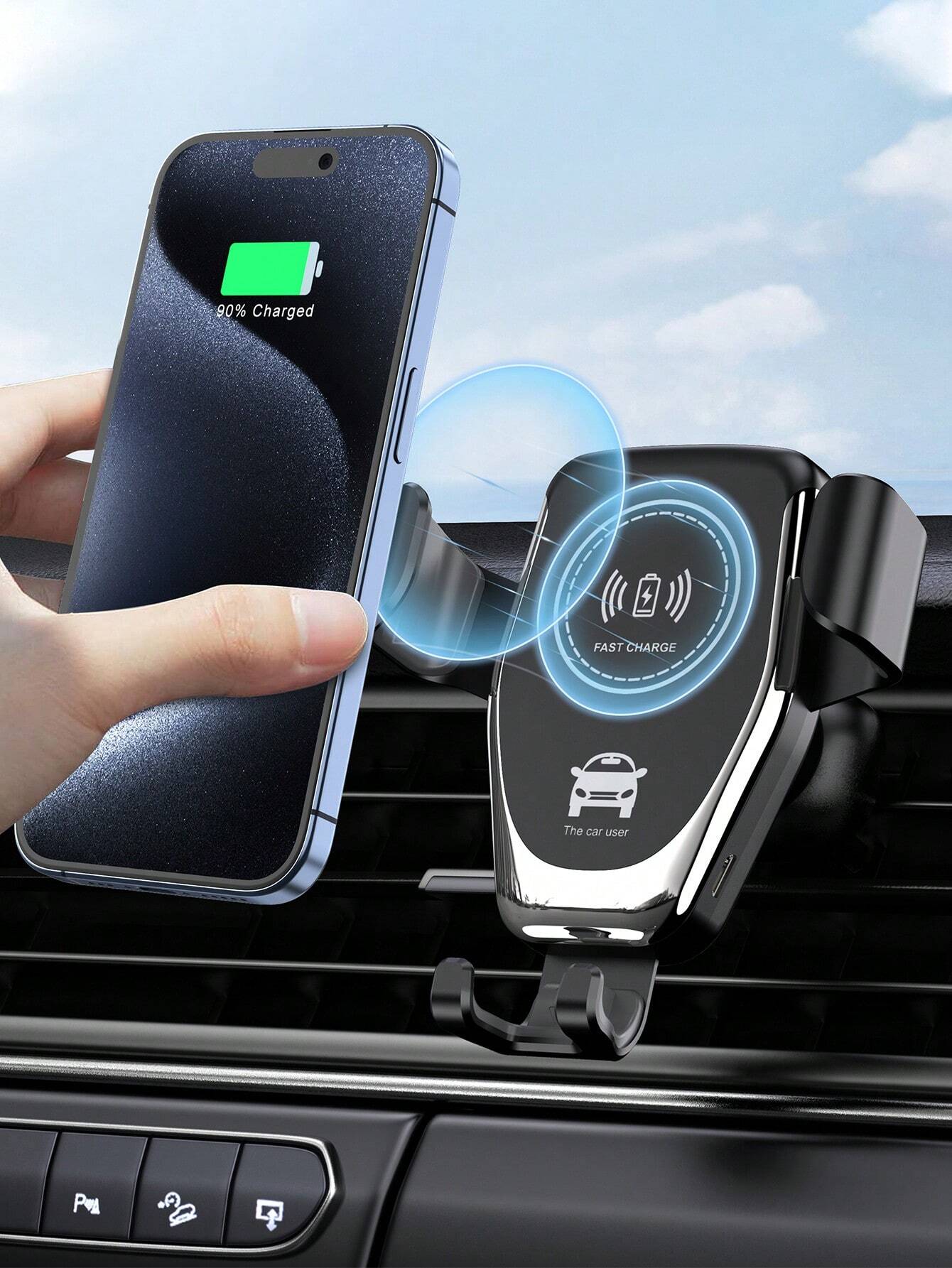 15W Gravity Sensor Wireless Car Charger, Qi-Compatible for iPhone & Android