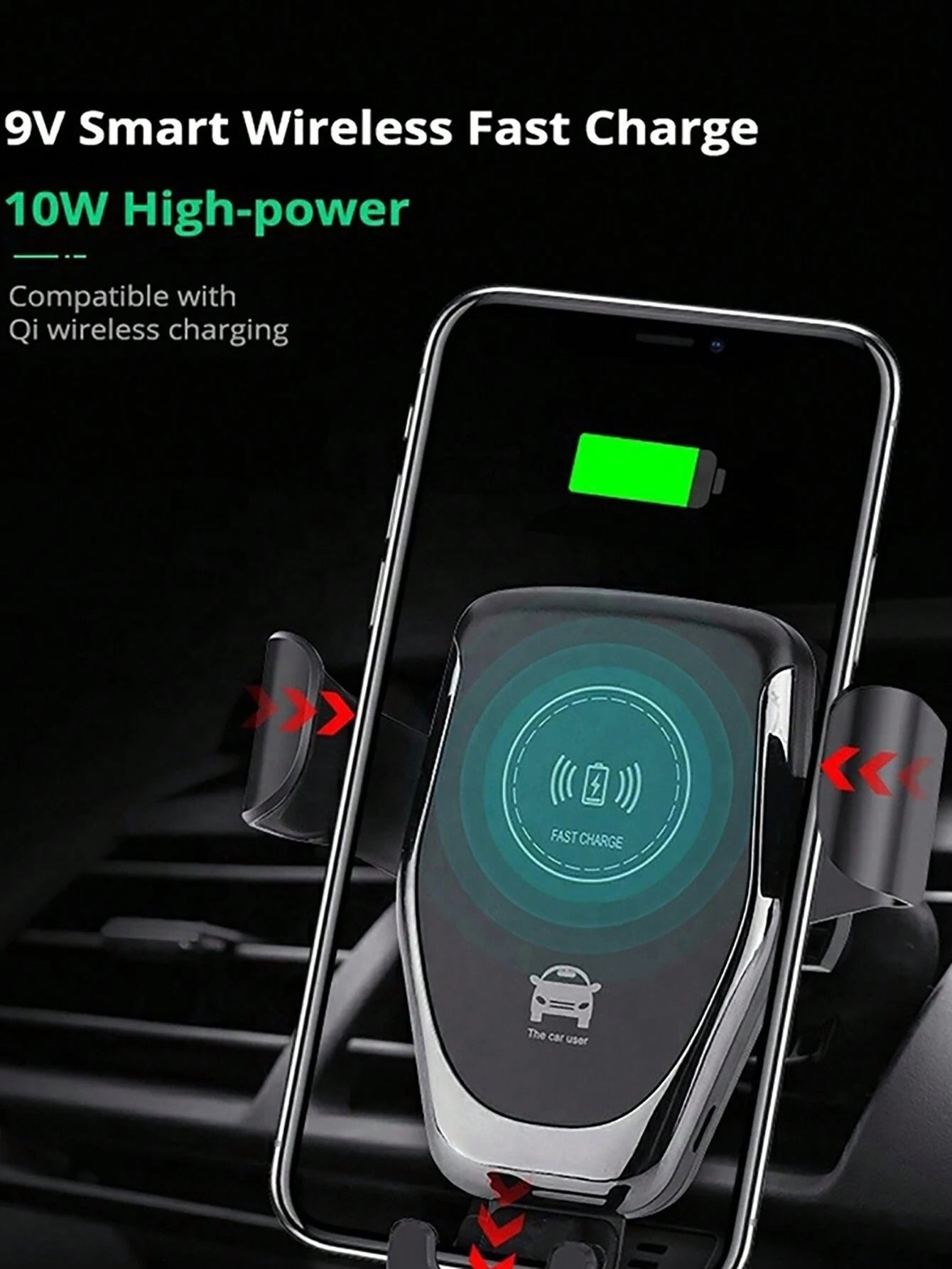 15W Gravity Sensor Wireless Car Charger, Qi-Compatible for iPhone & Android