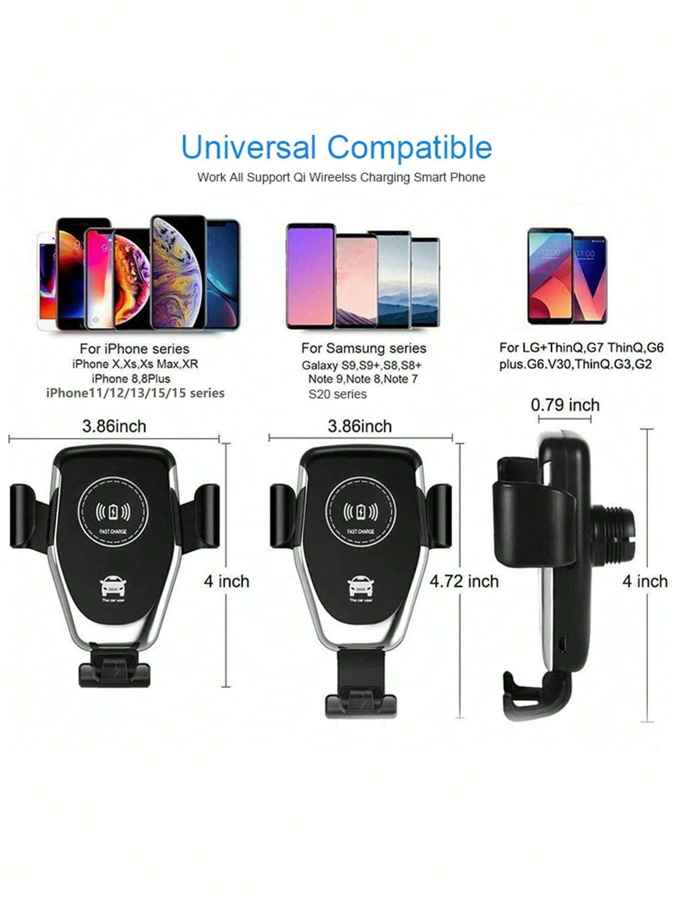 15W Gravity Sensor Wireless Car Charger, Qi-Compatible for iPhone & Android