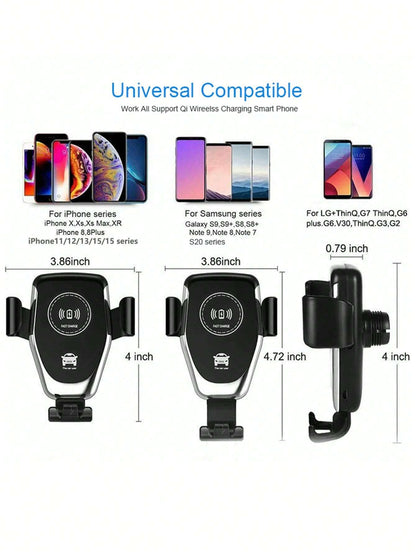 15W Gravity Sensor Wireless Car Charger, Qi-Compatible for iPhone & Android