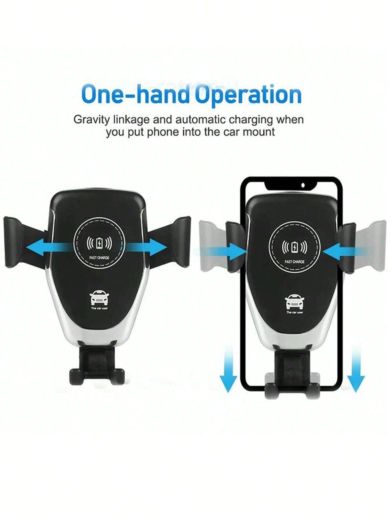 15W Gravity Sensor Wireless Car Charger, Qi-Compatible for iPhone & Android