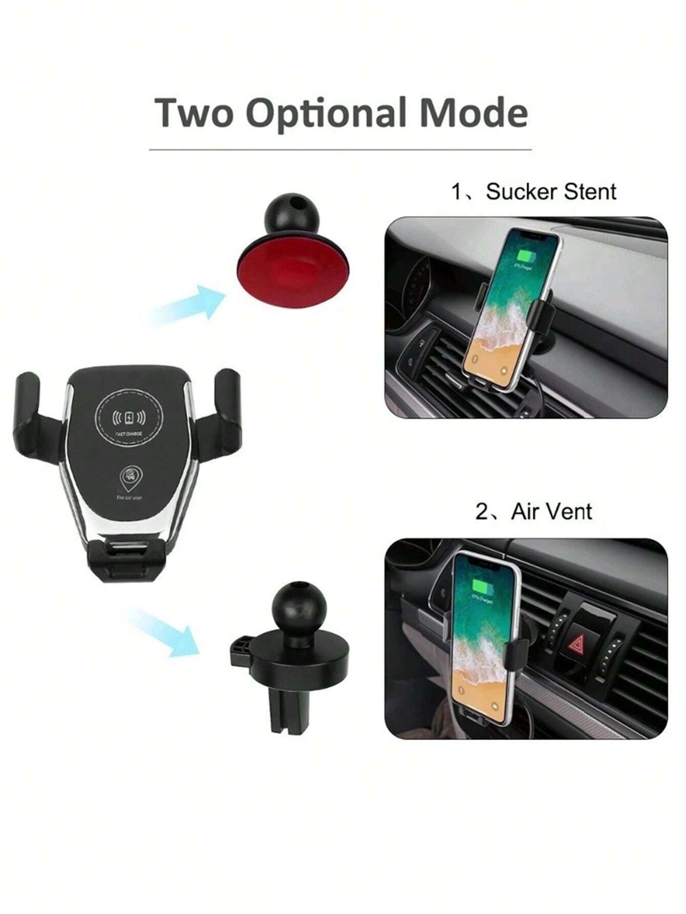 15W Gravity Sensor Wireless Car Charger, Qi-Compatible for iPhone & Android