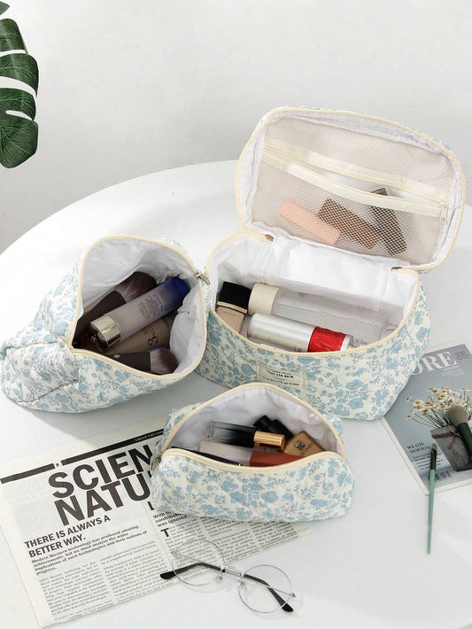 White Orchid Quilted Makeup Bag