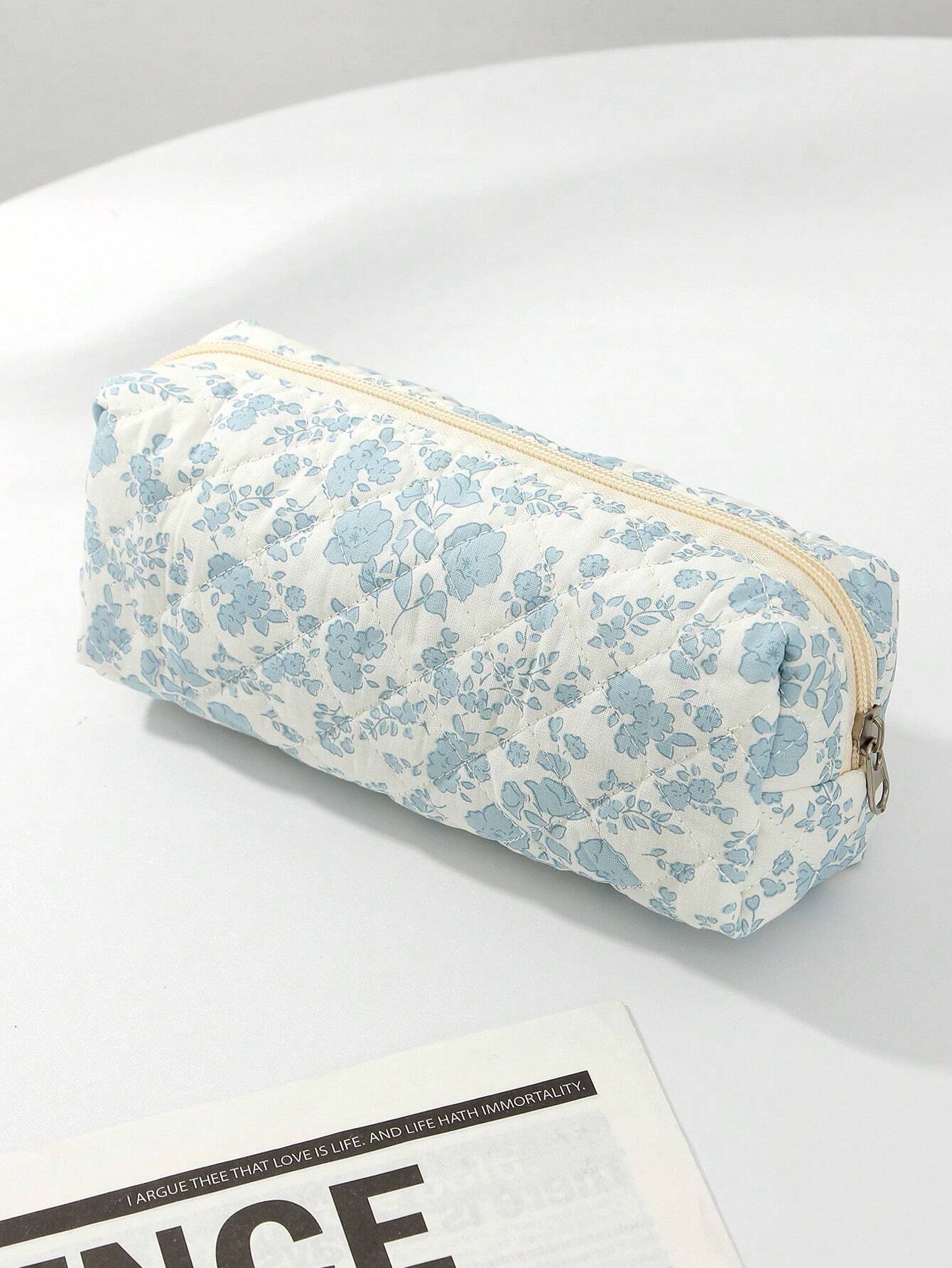 White Orchid Quilted Makeup Bag