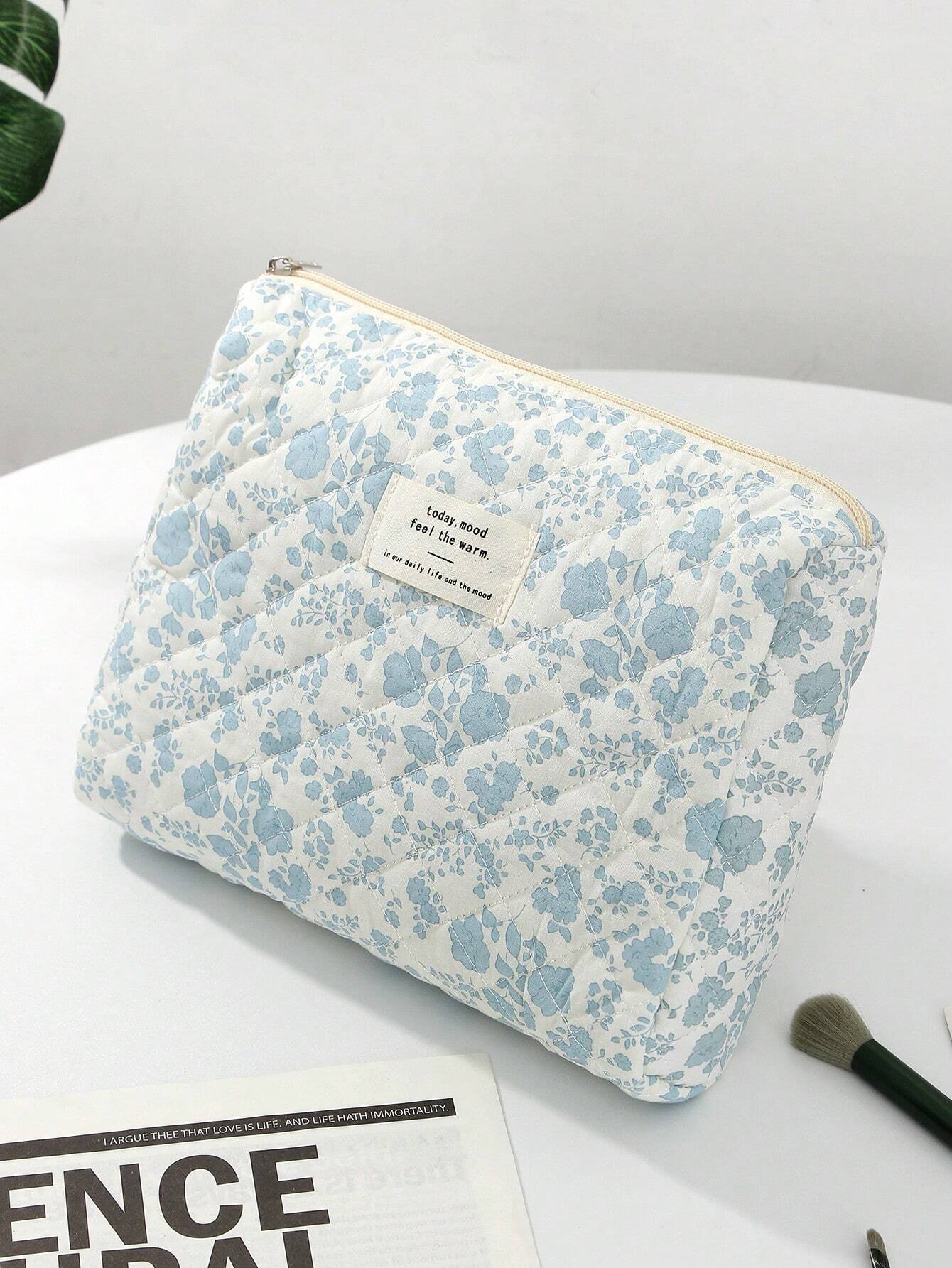 White Orchid Quilted Makeup Bag