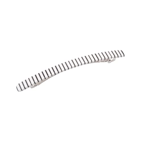 French Amie Long and Thin Black White Large 4” Handmade Celluloid Automatic Hair Clip Barrette for Women and Girls (Stripe)