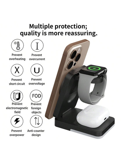 3-in-1 15W Fast Wireless Charging Station for iPhone, Watch & Earbuds