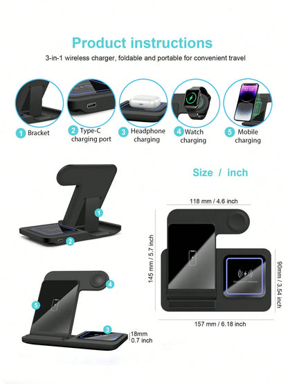 3-in-1 Fast Wireless Charger Dock Station for iPhone, Watch & AirPods
