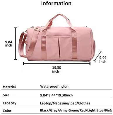 ZUEVI Sports Gym Duffel Bag for Men or Women Waterproof Weekender Travel Bag with Shoes Compartment Dry and Wet Separation for Training Swim Yoga(Pink)