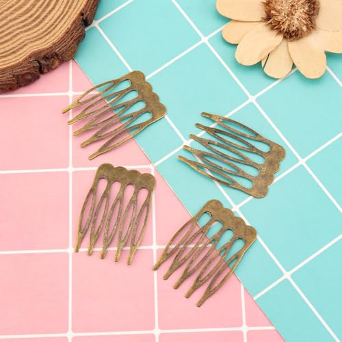 30Pcs 5 Teeth Small Hair Side Combs Clip Metal Tiny Plain Blank Crafting DIY Slide Combs Bridal Wedding Veil for Women Decorative Jewelry Making (Ancient Cyan)