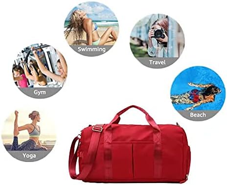ZUEVI Sports Gym Duffel Bag for Men or Women Waterproof Weekender Travel Bag with Shoes Compartment Dry and Wet Separation for Training Swim Yoga(RED)