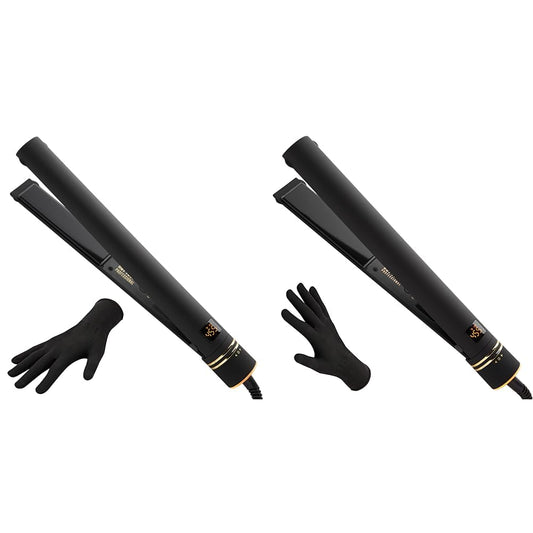Hot Tools Black Gold Evolve Ionic Salon Hair Flat Iron Bundle with (1 in) and (1-1/4 in) Plates for Straightening and Styling