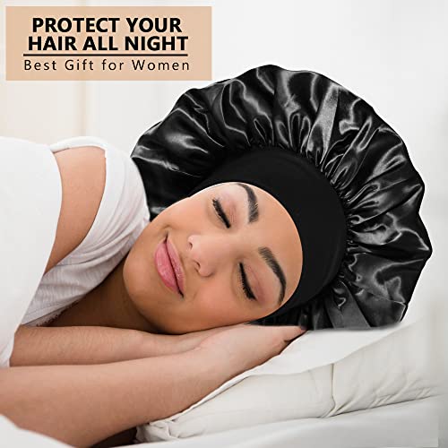 3PCS Extra Large Satin Bonnets for Sleeping, Hair Bonnets for Black Women Braids Curly Hair, G