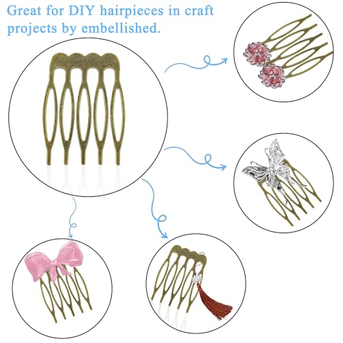 30Pcs 5 Teeth Small Hair Side Combs Clip Metal Tiny Plain Blank Crafting DIY Slide Combs Bridal Wedding Veil for Women Decorative Jewelry Making (Ancient Cyan)