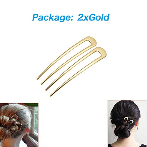 [2 Pack] Benefree U-Shape Hairpins, Bride Hair Accessories Hair Pins Clip Vintage Hair Stick,Hairstyle Chignon for Women Girls-Gold