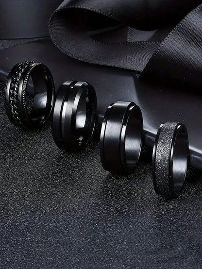 4pcs/set Black Embossed Design Ring
