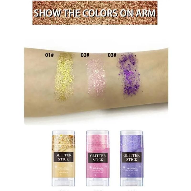 Gold Body Glitter Stick,Holographic Sequins Paint Sparkling Face Glitter for Women Face/Body/Hair/Eyes/Lip Glitter Makeup.