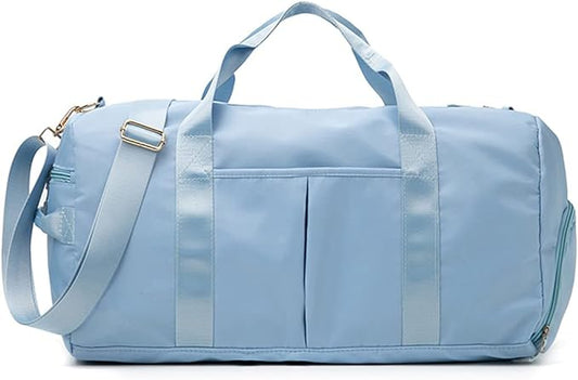 ZUEVI Sports Gym Duffel Bag for Men Women Waterproof Weekender Travel Bag with Shoes Compartment Dry and Wet Separation for Training Swim Yoga(Light Blue)