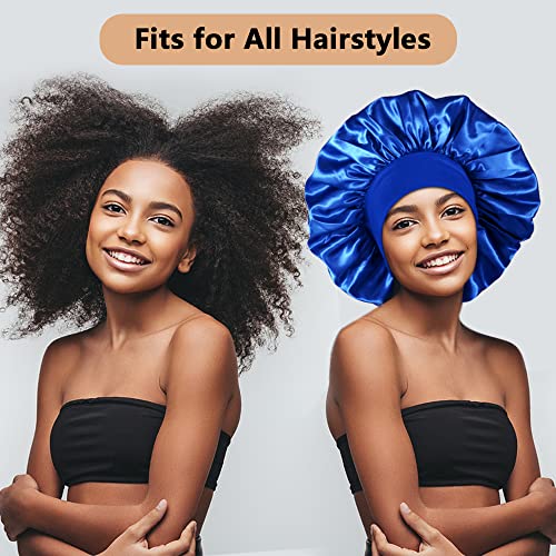 3PCS Extra Large Satin Bonnets for Sleeping, Hair Bonnets for Black Women Braids Curly Hair, G