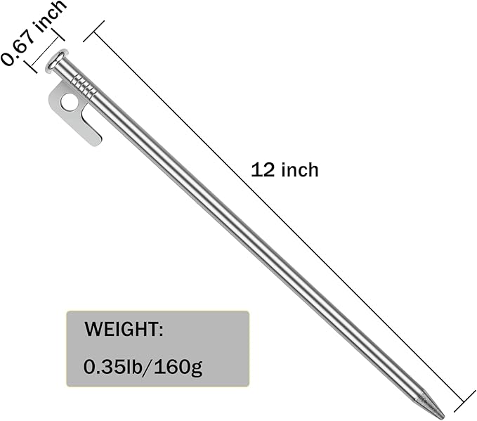 8 Pack Tent Stakes Heavy Duty 12 inch Steel Tent Pegs for Camping Unbreakable and Inflexible
