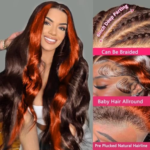 200% Density Wear And Go 9x6 Glueless Wigs Human Hair Pre Plucked Pre Cut For Beginners Ginger Body Wave Lace Front Wigs Human Hair For Black Women HD Lace Closure Colored Glueless Wig(30 INCH)