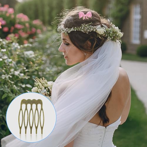 30Pcs 5 Teeth Small Hair Side Combs Clip Metal Tiny Plain Blank Crafting DIY Slide Combs Bridal Wedding Veil for Women Decorative Jewelry Making (Ancient Cyan)