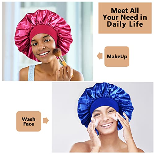 3PCS Extra Large Satin Bonnets for Sleeping, Hair Bonnets for Black Women Braids Curly Hair, G