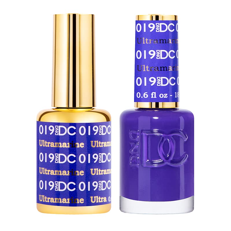 DND DC Gel Polish Set, Blue Collection, UV/LED Gel Polish and Air Dry Nail Lacquer, Matching Chip-Free Polish Duo, 019 Ultramarine, 0.5 Fl Oz