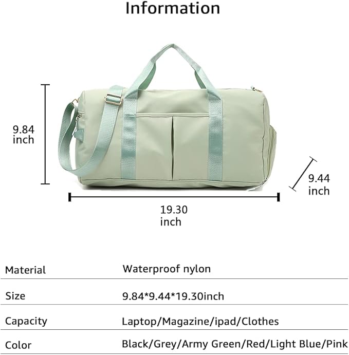 ZUEVI Sports Gym Duffel Bag for Women Waterproof Weekender Travel Bag with Shoes Compartment Dry and Wet Separation for Training Swim Yoga(Green)