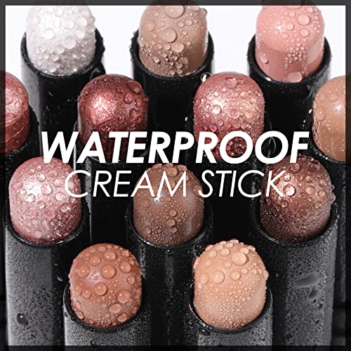 FOCALLURE Shimmer and Matte Cream Eyeshadow Stick,Smooth Brilliant Eye Brightener Pencil for Women,Long Lasting Waterproof Eye Shadow and Liners Makeup,MISTY