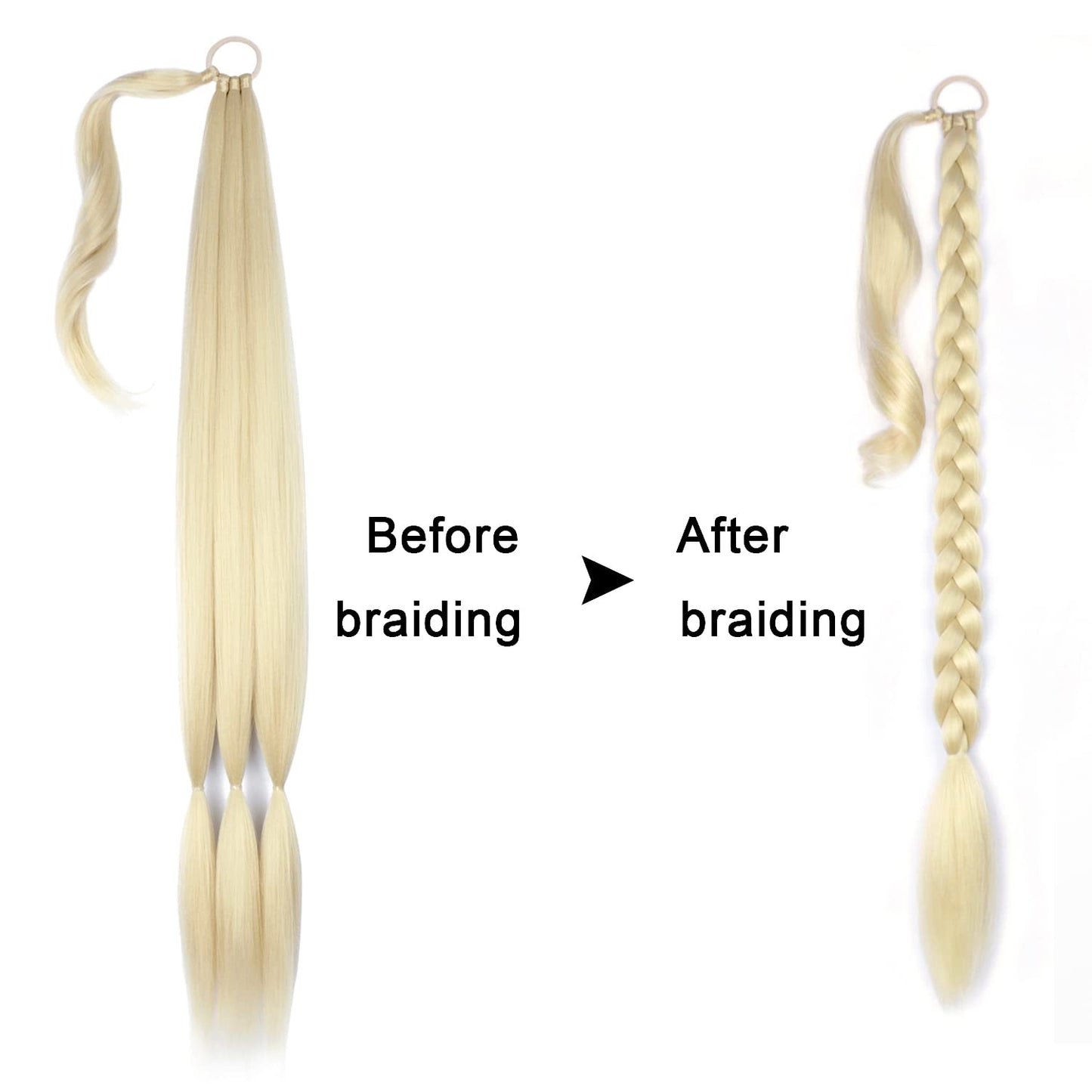 34 Inch Braided Ponytail Extension Braided Hair Extensions with Hair Tie Straight Wrap Around Long Braided Ponytail Natural Soft Synthetic Hair Piece for Women(613#)