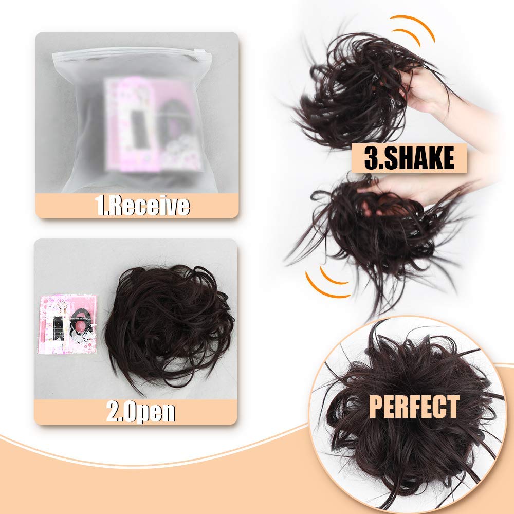 HMD Tousled Updo Messy Bun Hair Piece Hair Extension Ponytail With Elastic Rubber Band Updo Extensions Hairpiece Synthetic Hair Extensions Scrunchies Ponytail Hairpieces for Women(Dark Brown)