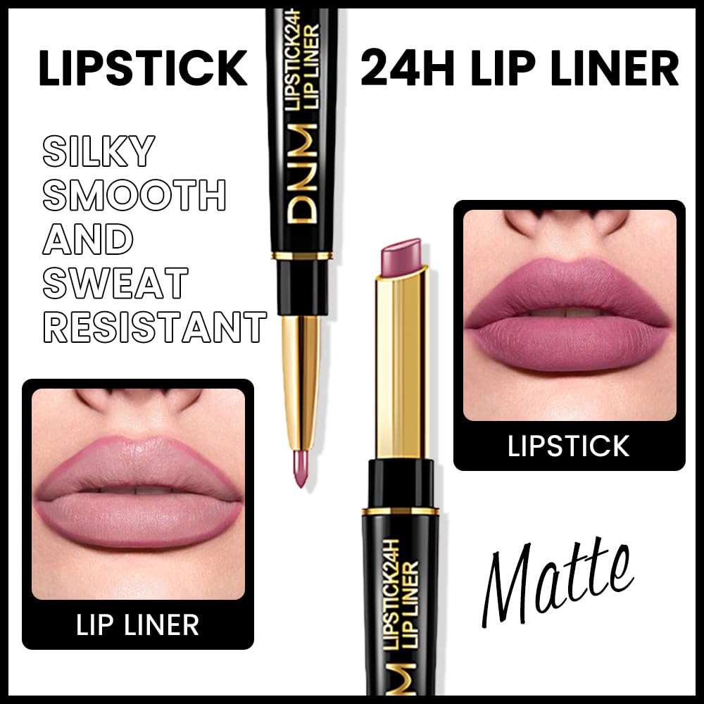 HHLTOH 2-in-1Light Plum Rose Lip Liner & Lipstick Set Kit for Women, Matte Lips Kit with Lip Liner Lip Stains Long Lasting Waterproof 24 Hour Lipstick and Lip Liners Combo Lipliners Pencil Set 24